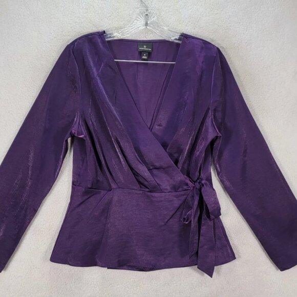 Worthington Large, Ladies Wrap Style Top, Tie Waist, Purple. - Picture 3 of 5
